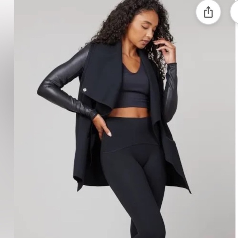 SPANX Drape Front Jacket L Black Ponte Career Minimalist Travel Edgy Streetwear - Picture 7 of 16